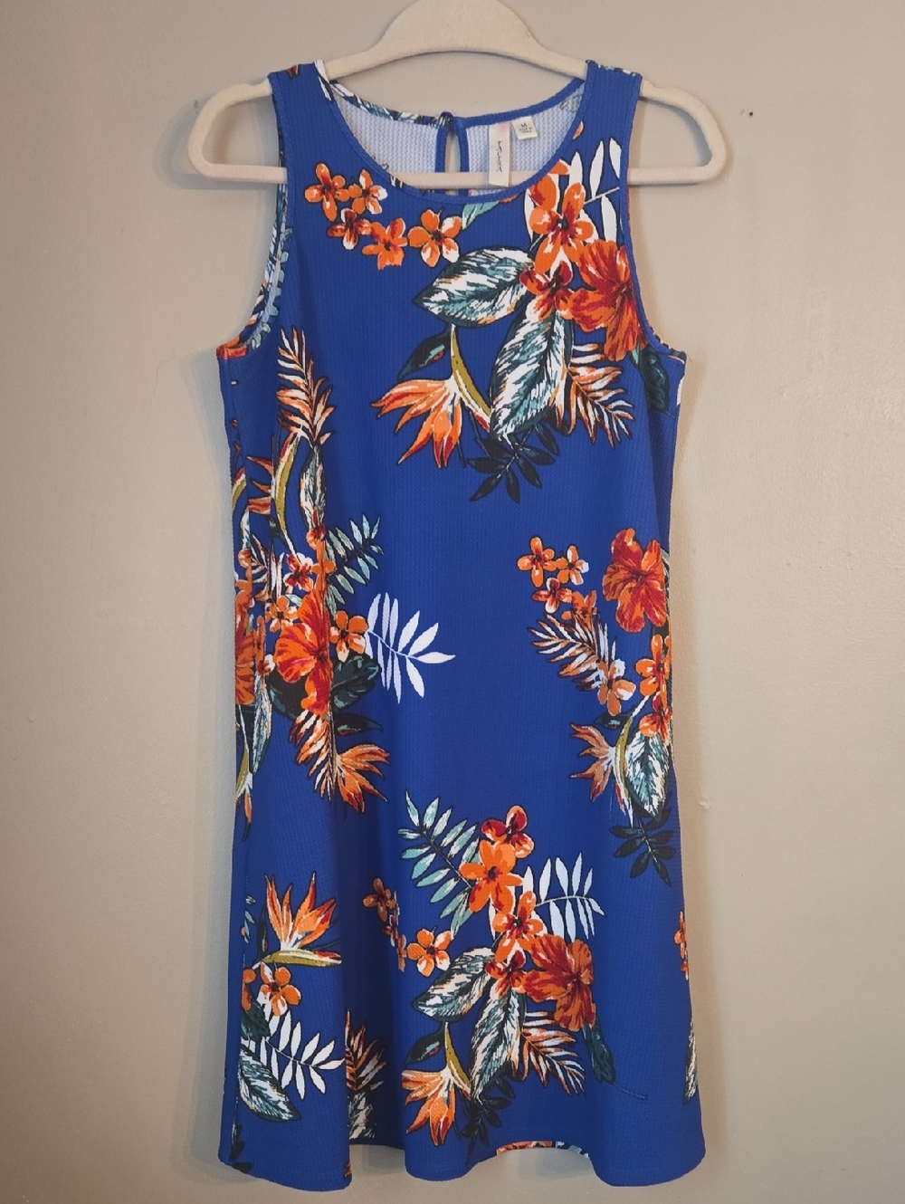 Tacera Royal Blue Floral Mini Dress with Orange Accents
